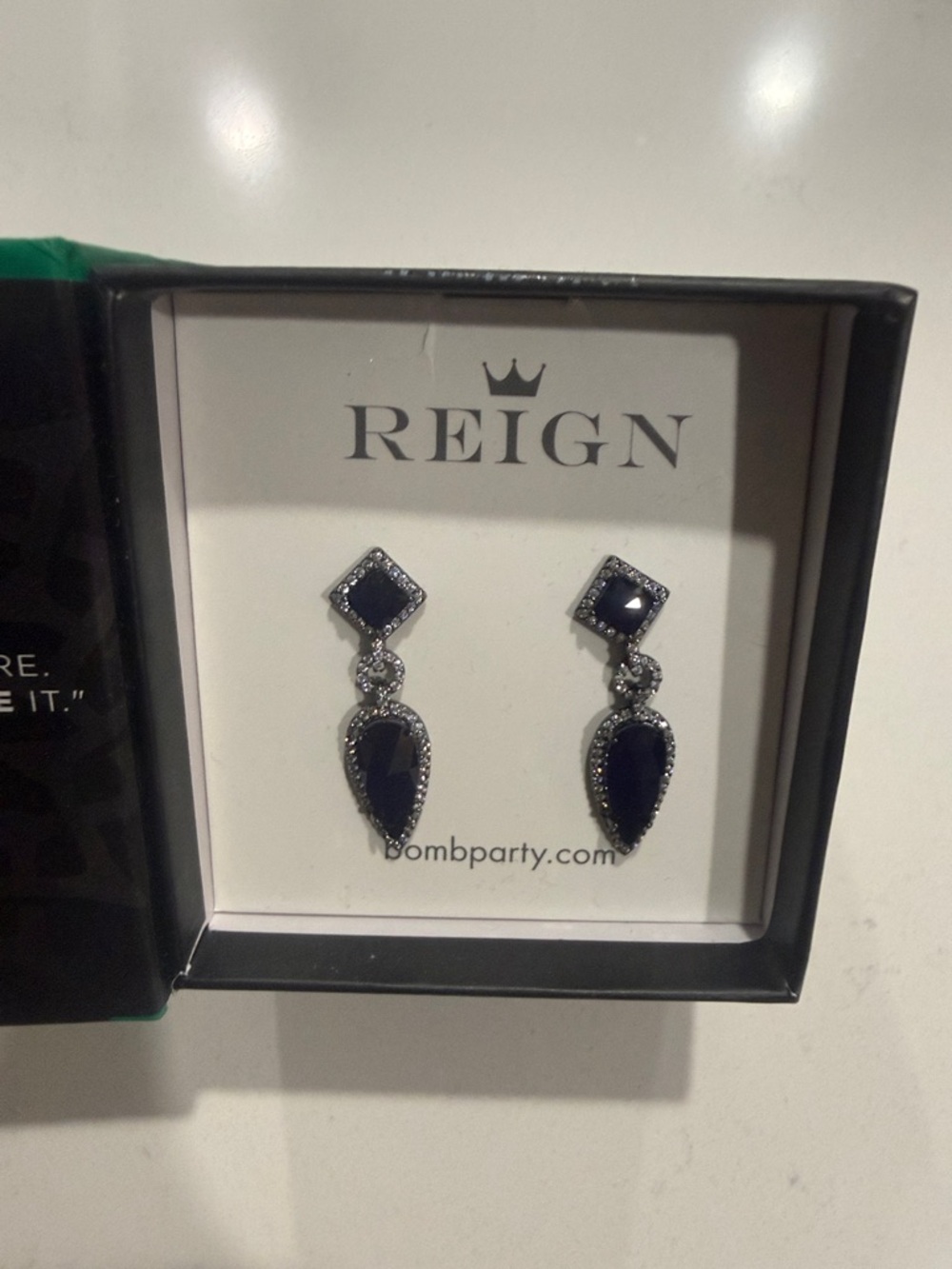Reign Navy Blue and Silver Drop Crystal Earrings